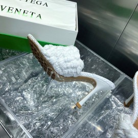 Bottega Veneta Spring Summer Fashion Woven Sheepskin High Heel Slippers White