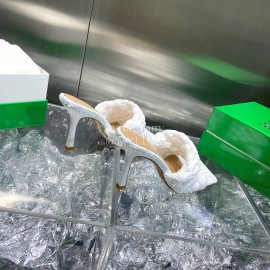 Bottega Veneta Spring Summer Fashion Woven Sheepskin High Heel Slippers White