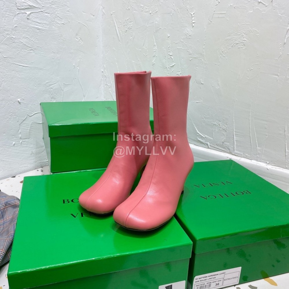 Bottega Veneta Autumn Winter New Sheepskin Retro Square Head High Heel Boots Pink