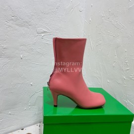 Bottega Veneta Autumn Winter New Sheepskin Retro Square Head High Heel Boots Pink