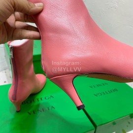 Bottega Veneta Autumn Winter New Sheepskin Retro Square Head High Heel Boots Pink