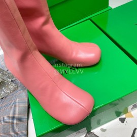 Bottega Veneta Autumn Winter New Sheepskin Retro Square Head High Heel Boots Pink