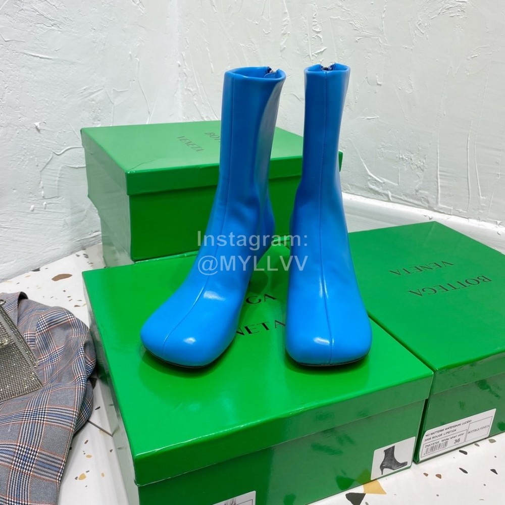 Bottega Veneta Autumn Winter New Sheepskin Retro Square Head High Heel Boots Blue