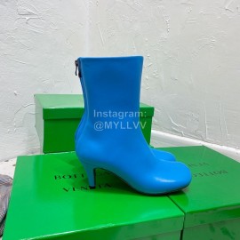 Bottega Veneta Autumn Winter New Sheepskin Retro Square Head High Heel Boots Blue
