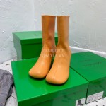 Bottega Veneta Autumn Winter New Sheepskin Retro Square Head High Heel Boots Orange