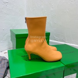 Bottega Veneta Autumn Winter New Sheepskin Retro Square Head High Heel Boots Orange