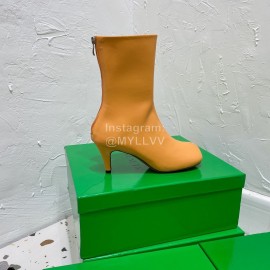 Bottega Veneta Autumn Winter New Sheepskin Retro Square Head High Heel Boots Orange