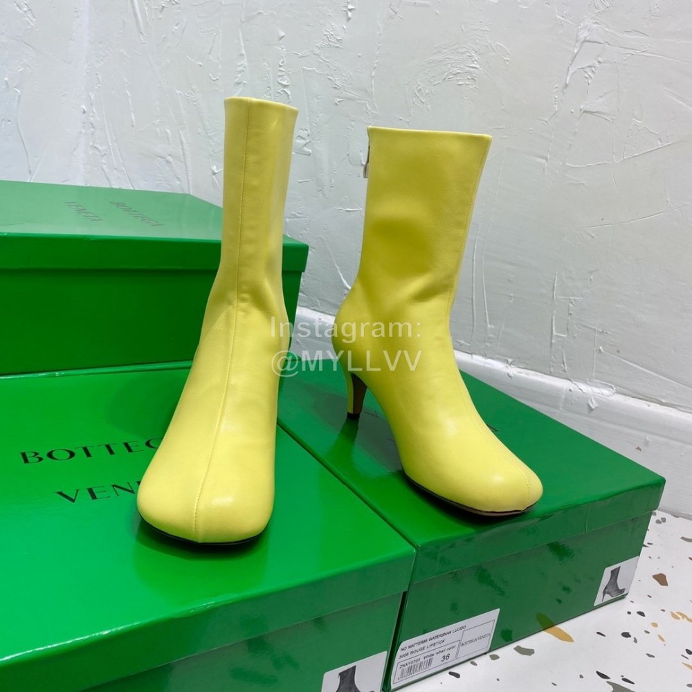 Bottega Veneta Autumn Winter New Sheepskin Retro Square Head High Heel Boots Yellow