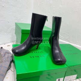 Bottega Veneta Autumn Winter New Sheepskin Retro Square Head High Heel Boots Black