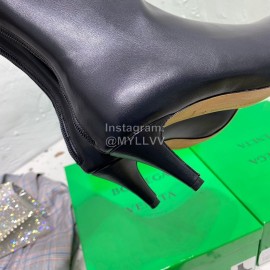 Bottega Veneta Autumn Winter New Sheepskin Retro Square Head High Heel Boots Black