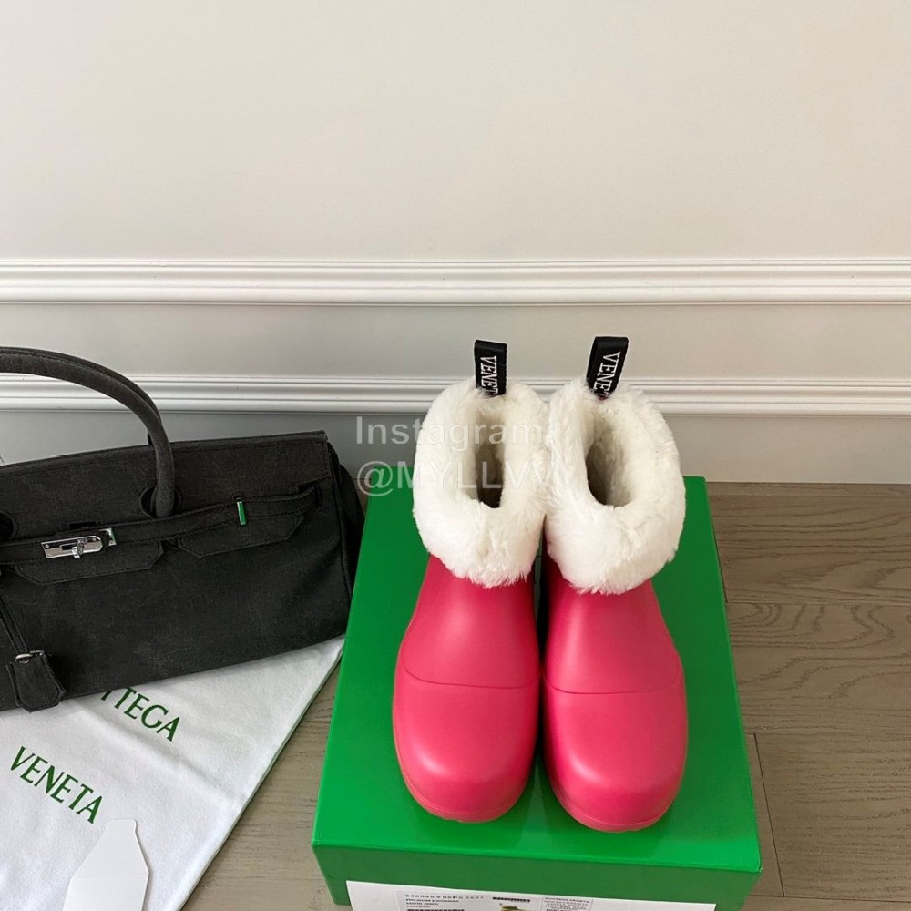 Bottega Veneta Winter Lamb Wool Waterproof Cute Boots For Women Rose Red