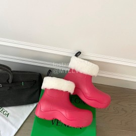 Bottega Veneta Winter Lamb Wool Waterproof Cute Boots For Women Rose Red