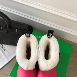 Bottega Veneta Winter Lamb Wool Waterproof Cute Boots For Women Rose Red