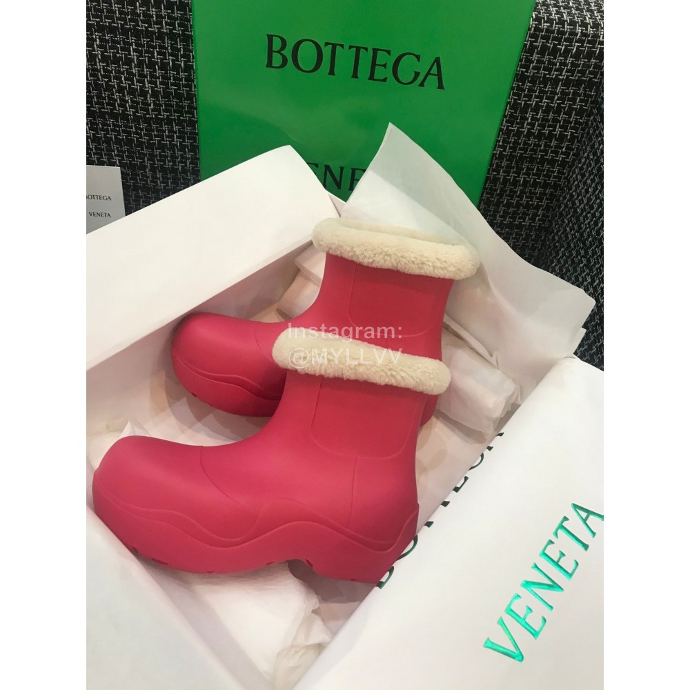 Bottega Veneta Winter Lamb Wool Waterproof Short Boots For Women Rose Red