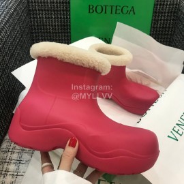 Bottega Veneta Winter Lamb Wool Waterproof Short Boots For Women Rose Red