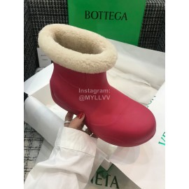 Bottega Veneta Winter Lamb Wool Waterproof Short Boots For Women Rose Red