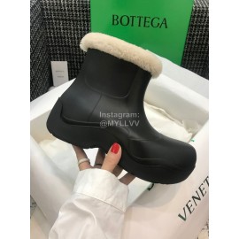 Bottega Veneta Winter Lamb Wool Waterproof Short Boots For Women Black