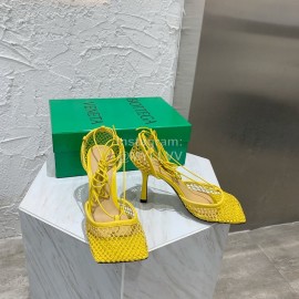 Bottega Veneta Spring And Summer New Mesh Cowhide High Heel Sandals Yellow