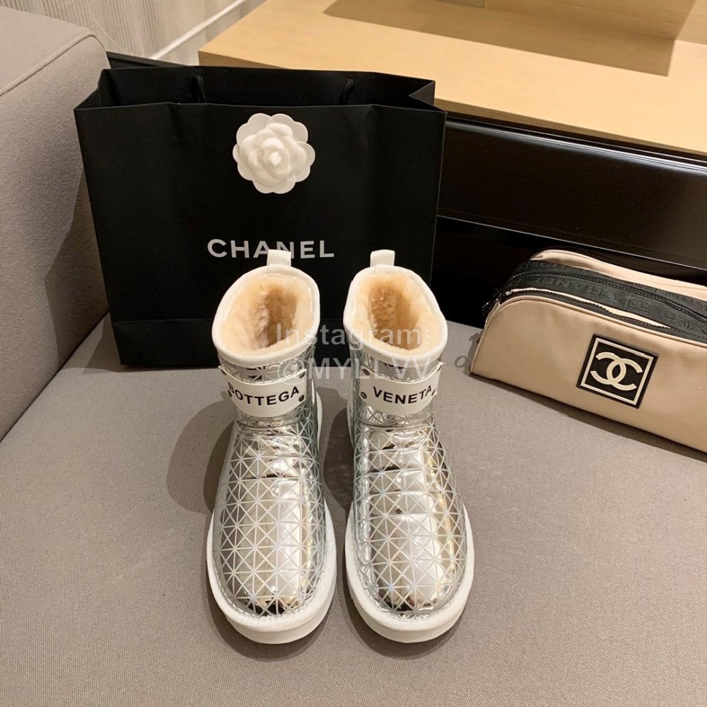 Bottega Veneta Autumn Winter Fashion Diamond Check Warm Wool Boots Silver