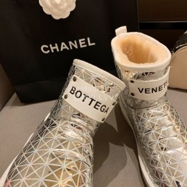 Bottega Veneta Autumn Winter Fashion Diamond Check Warm Wool Boots Silver