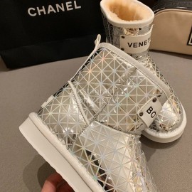 Bottega Veneta Autumn Winter Fashion Diamond Check Warm Wool Boots Silver