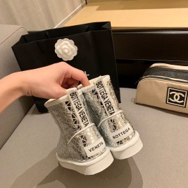 Bottega Veneta Autumn Winter Fashion Diamond Check Warm Wool Boots Silver