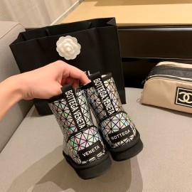 Bottega Veneta Autumn Winter Fashion Diamond Check Warm Wool Boots Black