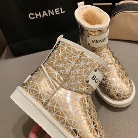 Bottega Veneta Autumn Winter Fashion Diamond Check Warm Wool Boots Gold