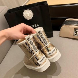 Bottega Veneta Autumn Winter Fashion Diamond Check Warm Wool Boots Gold