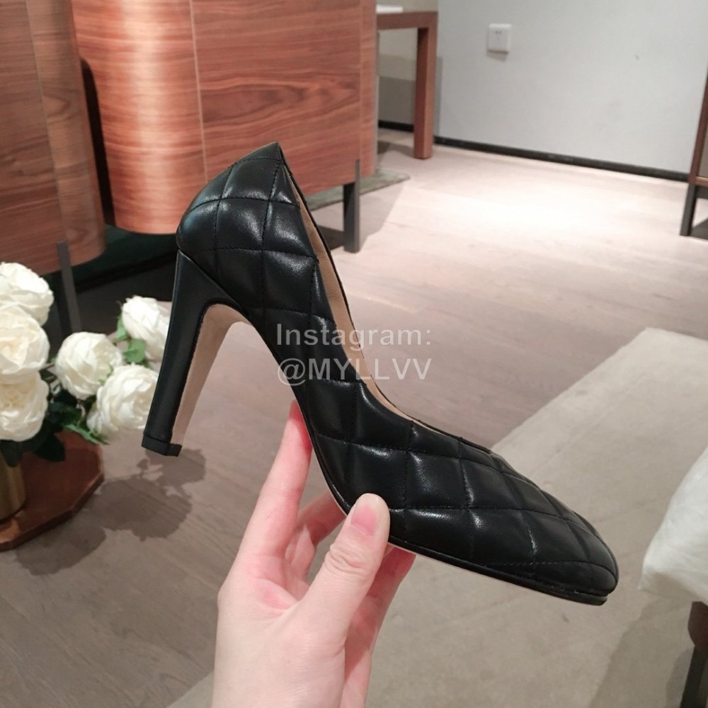 Bottega Veneta Autumn Winter New Leather High Heels For Women Black