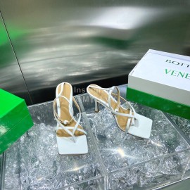 Bottega Veneta Spring Fashion Sheepskin Square Head High Heel Sandals White