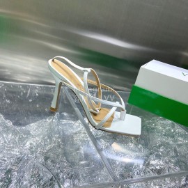 Bottega Veneta Spring Fashion Sheepskin Square Head High Heel Sandals White