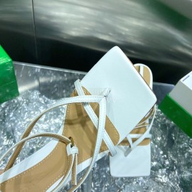 Bottega Veneta Spring Fashion Sheepskin Square Head High Heel Sandals White
