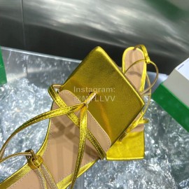 Bottega Veneta Spring Fashion Sheepskin Square Head High Heel Sandals Yellow