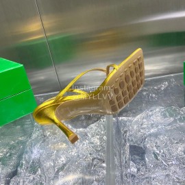 Bottega Veneta Spring Fashion Sheepskin Square Head High Heel Sandals Yellow