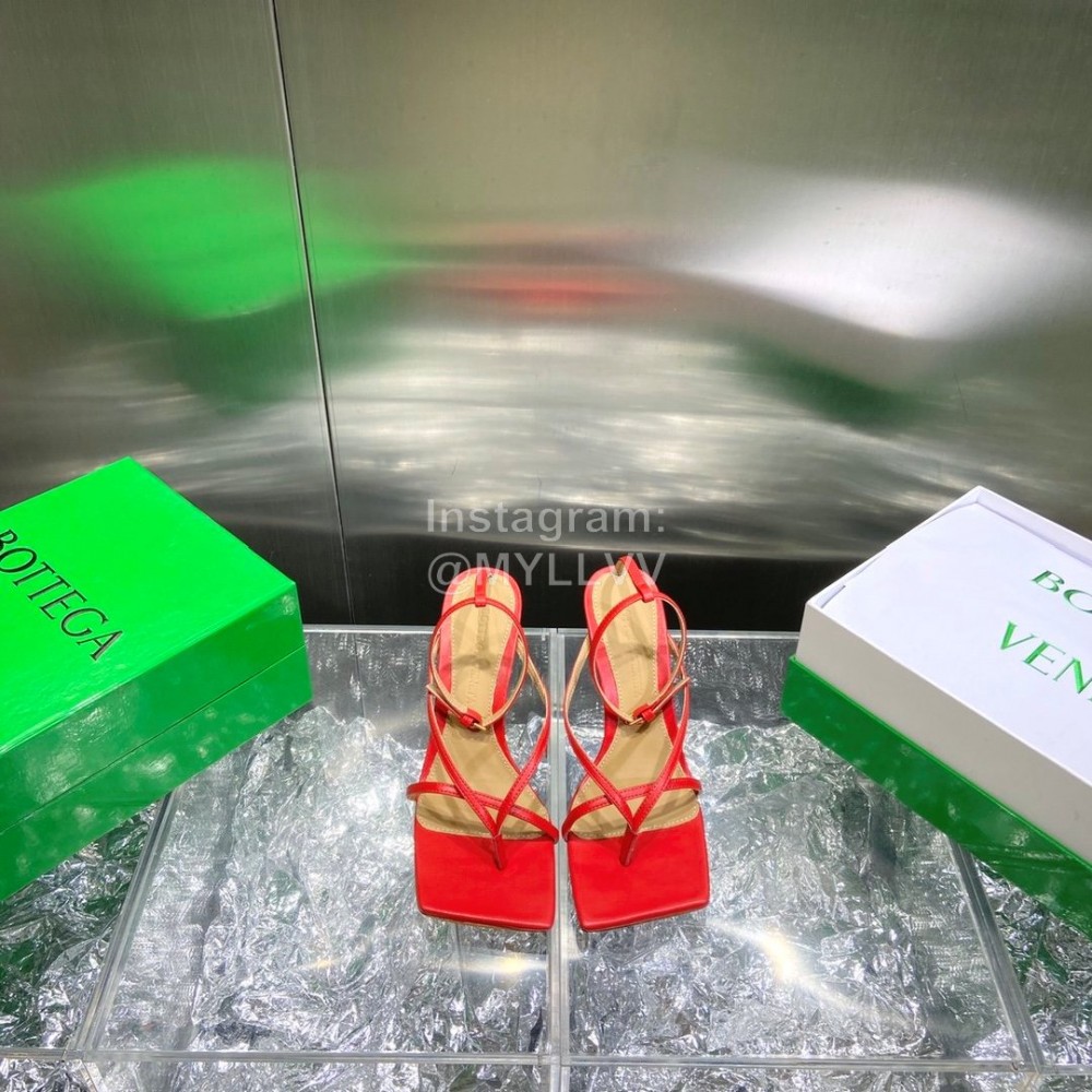 Bottega Veneta Spring Fashion Sheepskin Square Head High Heel Sandals Orange Red