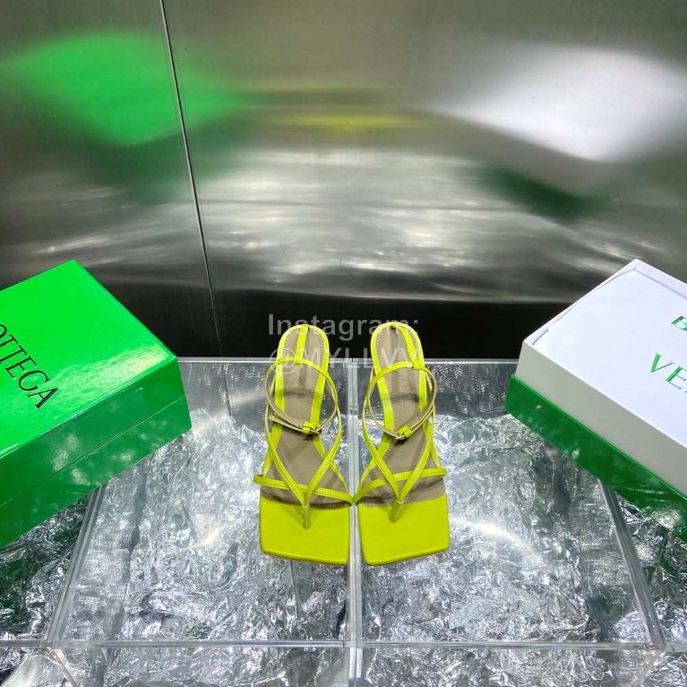 Bottega Veneta Spring Fashion Sheepskin Square Head High Heel Sandals Green