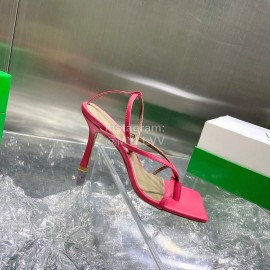 Bottega Veneta Spring Fashion Sheepskin Square Head High Heel Sandals Rose Red
