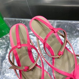 Bottega Veneta Spring Fashion Sheepskin Square Head High Heel Sandals Rose Red