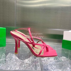 Bottega Veneta Spring Fashion Sheepskin Square Head High Heel Sandals Rose Red