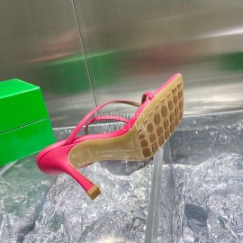 Bottega Veneta Spring Fashion Sheepskin Square Head High Heel Sandals Rose Red