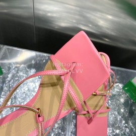 Bottega Veneta Spring Fashion Sheepskin Square Head High Heel Sandals Pink