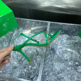 Bottega Veneta Spring Fashion Green Sheepskin Square Head High Heel Sandals