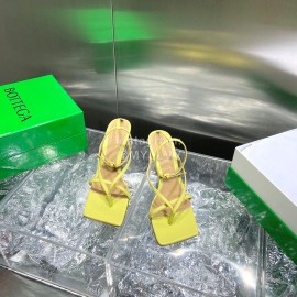 Bottega Veneta Spring Fashion Yellow Sheepskin Square Head High Heel Sandals