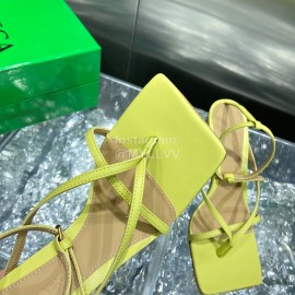 Bottega Veneta Spring Fashion Yellow Sheepskin Square Head High Heel Sandals