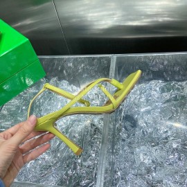 Bottega Veneta Spring Fashion Yellow Sheepskin Square Head High Heel Sandals