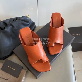 Bottega Veneta Spring New Sheepskin Retro High Heel Clip Toe Slippers Orange