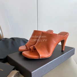 Bottega Veneta Spring New Sheepskin Retro High Heel Clip Toe Slippers Orange
