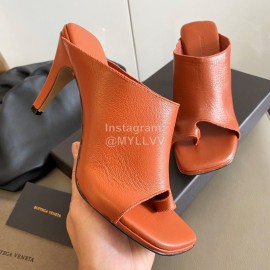 Bottega Veneta Spring New Sheepskin Retro High Heel Clip Toe Slippers Orange