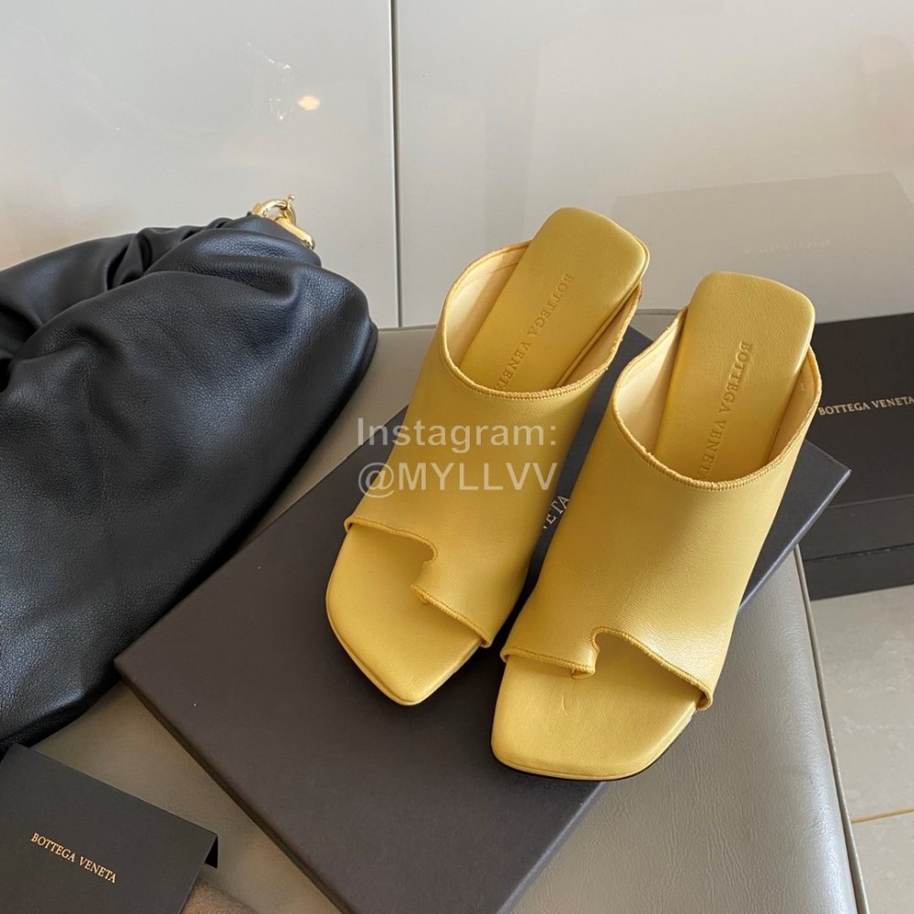 Bottega Veneta Spring New Sheepskin Retro High Heel Clip Toe Slippers Yellow
